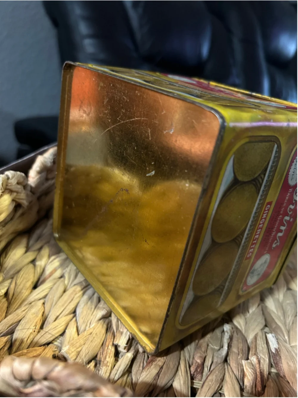 Vintage Ivins Gingerettes Biscuit Tin Food Storage Container Yellow Red